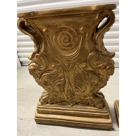 Vtg Mid 20th Century Plaster Gold Leaf Flying Gryphon Ornate Pedestals For Table - Picture 4 of 9